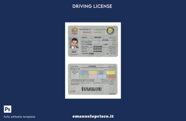 verified style modello di patente di guida degli Emirati Arabi Uniti (Emirati Arabi Uniti) in s template